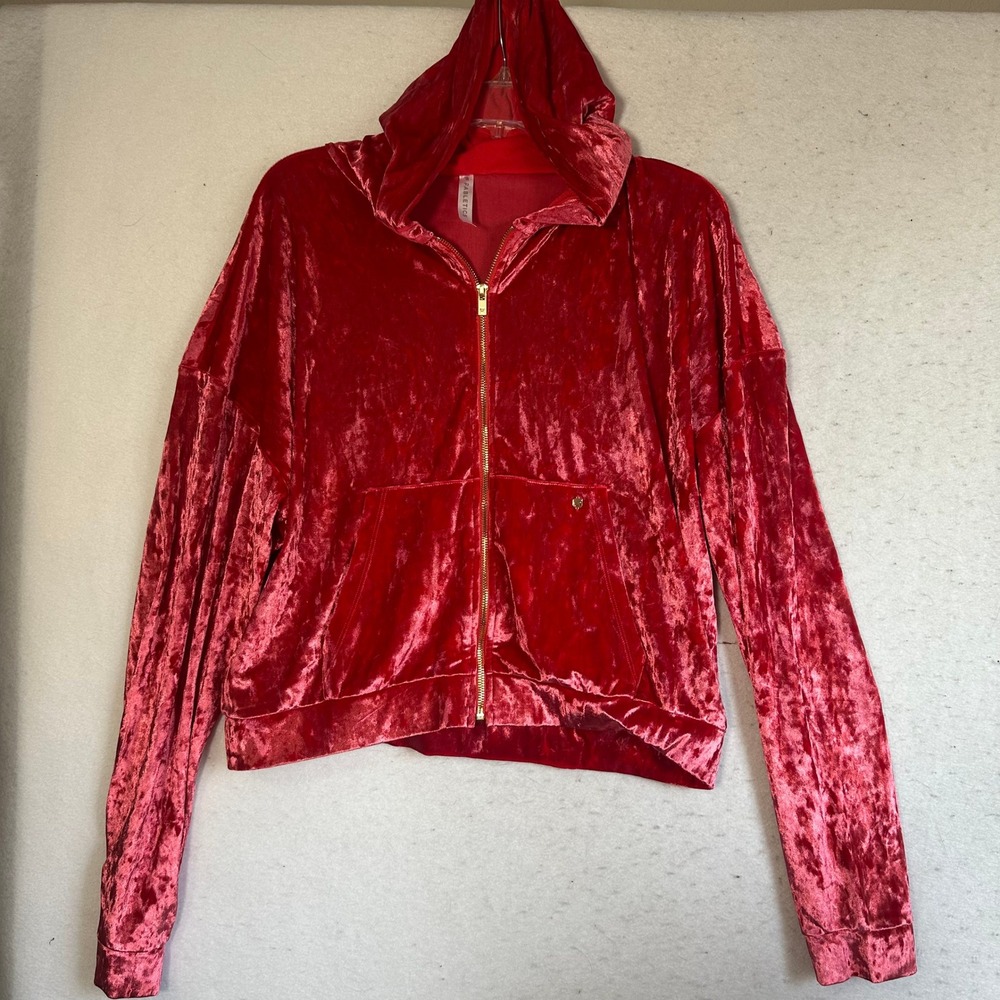 Fabletics Red Crushed Velvet Zip Up Hoodie XL Athleisure Loungewear